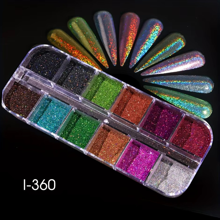 Misscheering Nagelglitter Pulver Set, Holographisch, Silber, Schwarz, Rosa, Chrom - Bild 2