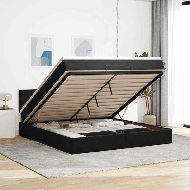 Vidaxl Ottoman Polsterbett mit Matratze aus Samt in Schwarz B/T/H: 180 x 200 x 88 cm - Bild 1