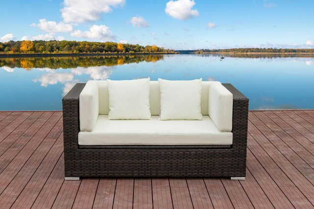 OUTFLEXX 2-Sitzer Sofa aus Polyrattan in Braun Marmoriert mit UV-beständigen Kissen und integrierter Kissenbox, B/T/H: 152 x 85 x 70 cm - Bild 1