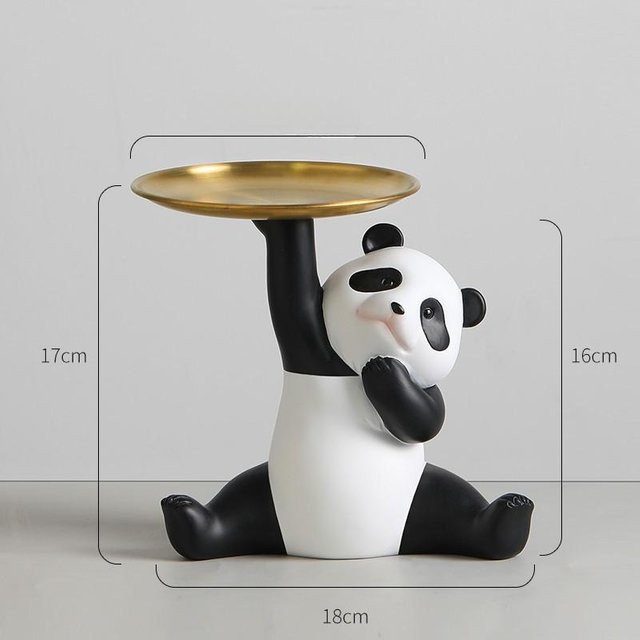 Kreatives Panda-Tablett als Tischdekoration und Schlüsselaufbewahrung in Grau und Weiß - Bild 1