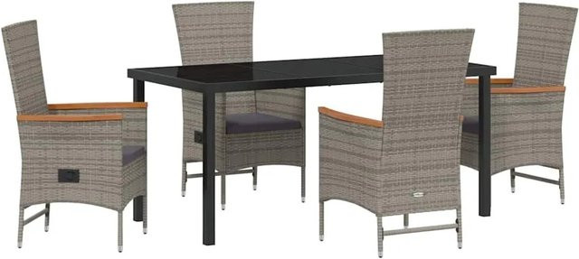vidaXL Garten Essgruppe 5-teilig aus Poly-Rattan und Akazienholz in Grau mit Glasplatte - Bild 1
