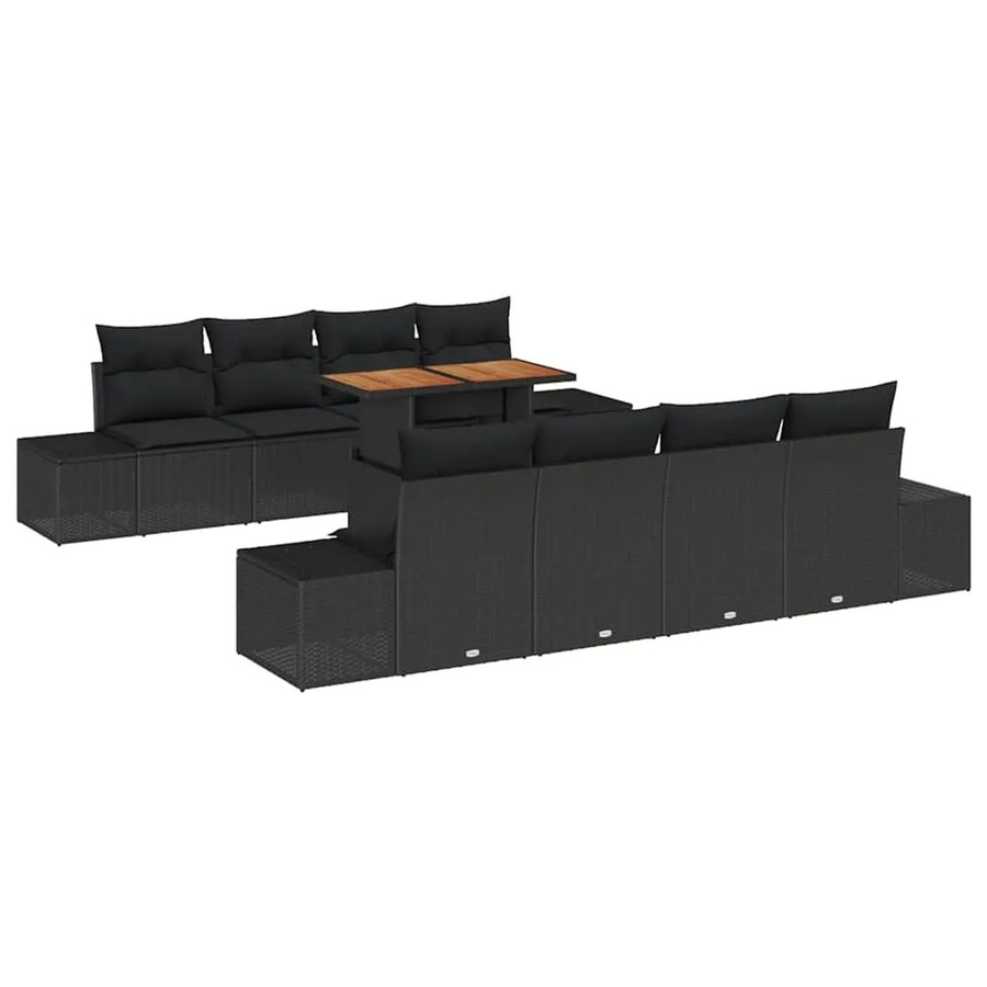 vidaXL Garten-Sofa-Set aus Poly-Rattan in Schwarz, 9-teiliges U-Shape Lounge-Set mit Tisch und integriertem Stauraum sowie Polsterkissen - Bild 2