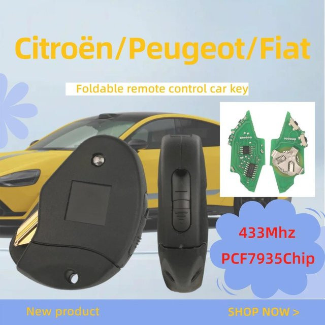 Jingyuqin Klappbarer Autoschlüssel mit ID33-PCF7935 Chip 433 MHz für Citroen Jumpy, Xantia, Peugeot Expert und Fiat Scudo in Schwarz - Bild 1