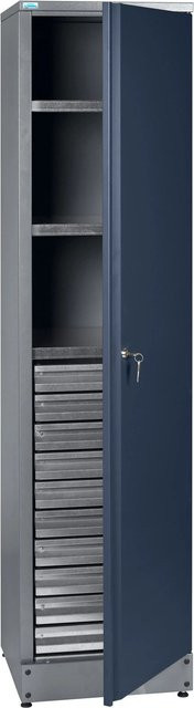 Küpper Materialschrank aus Stahlblech in Dunkelblau mit 1 Tür, 10 Schubladen und Schloss, Höhe: 180 cm, Breite: 45 cm, Tiefe: 45,5 cm - Bild 1