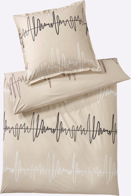 Heine Home Bettwäsche aus 100% Baumwolle in Mako-Satin, Graphic Design, Sand/Beige, B/H: 135 x 200 cm + 80 x 80 cm - Bild 1