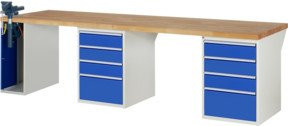 Rau Werkbank 7510A9 mit 8 Schubladen, Schraubstock und höhenverstellbarer Arbeitsfläche, B/T/H: 300 x 90 x 84 cm - Bild 1