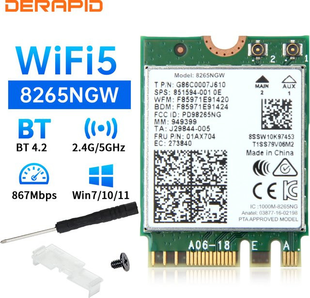 Intel 8265 AC8265NGW M.2 Dual Band WiFi 5 und Bluetooth Netzwerkadapter für Windows 7/10/11 - Bild 1