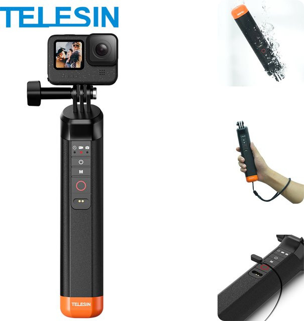 Telesin Wasserfester Selfie Stick mit Drahtloser Fernbedienung und Trageriem, Schwarz, Kompatibel mit GoPro Hero 8, 9, 10, 11, 12 - Bild 1