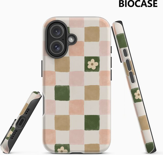 Bunte Blumen Schachbrett Handyhülle für Apple iPhone 17 16 15 14 13 Pro Max Plus mit doppelschichtiger Rückseite, Multicolour - Bild 1