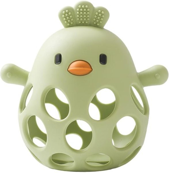 Binchi Outdoor Product Baby Silikon Beißring Huhn in Bunt und Grün, BPA-frei Beißspielzeug für Neugeborene zur Zahnpflege - Bild 1