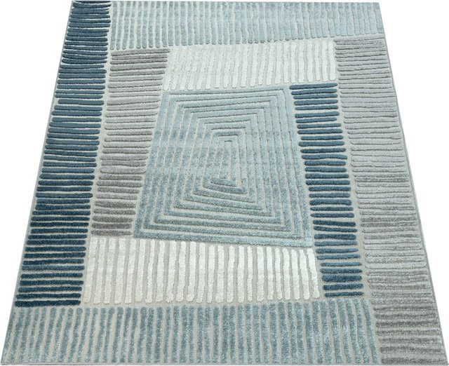 In- & Outdoor-Teppich Stylo in Blau mit Hoch-Tief-Effekt und geometrischem Design, B/T: 60 x 100 cm - Bild 1