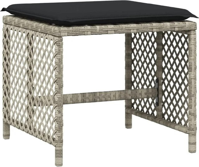 vidaXL Gartenhocker Set aus 4 Stück in Hellgrau mit Kissen aus Poly Rattan und Metall, B/T/H: 41 x 41 x 36 cm - Bild 1