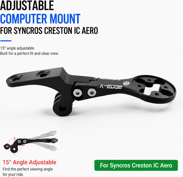 Syncros IC Aero Front Computerhalterung mit GoPro-Halterung für GPS-Geräte wie Garmin, Bryton oder Wahoo, passend für Creston IC SL Aero Cockpit, Schwarz - Bild 1