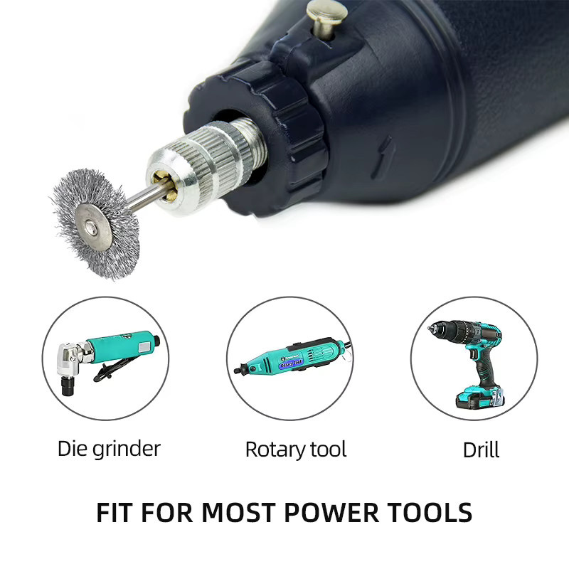 xcan 24er Set Drahtbürsten aus Edelstahl für Dremel und Drehwerkzeuge zur Rostentfernung und Metallpolitur, Farbe: Silber, Schaft: 3 mm - Bild 4