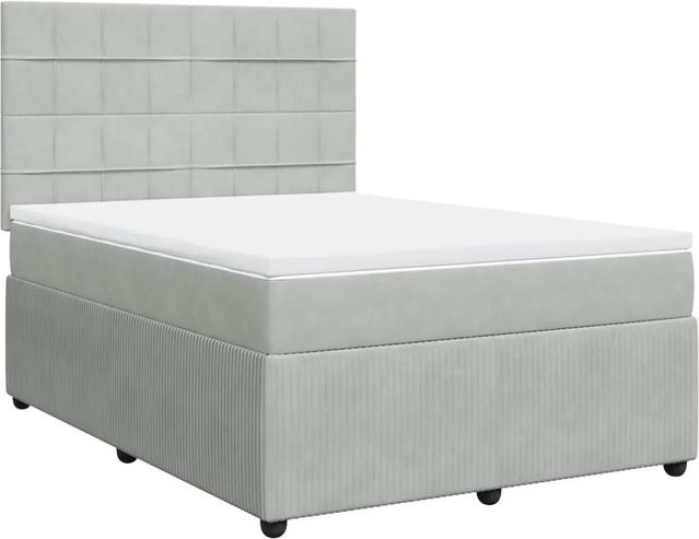 vidaXL Boxspringbett mit Matratze in Grau, Hybrid-Design mit Taschenfederkern und Samtbezug, B/T: 160 x 200 cm - Bild 1