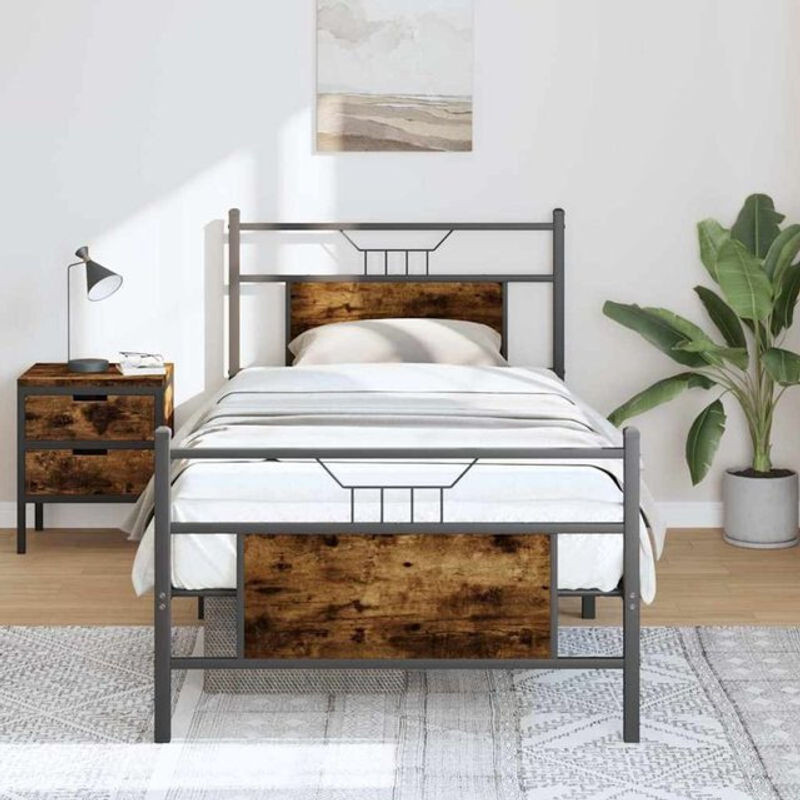 Bettgestell Vidaxl Metallbett im Industrial Design aus Holzwerkstoff und Stahl, Braun, B/T/H: 200 x 80 x 85,5 cm - Bild 1