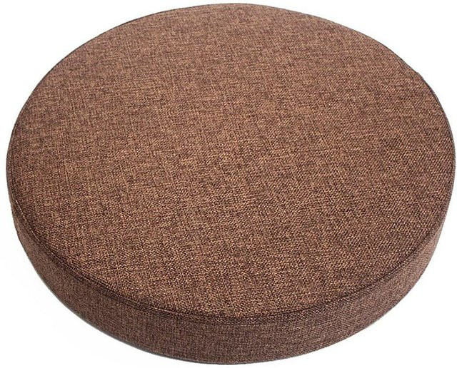 Rundes Sitzkissen aus Leinen in Braun mit Memory-Foam und Anti-Rutsch-Funktion, Durchmesser: 35 cm - Bild 1