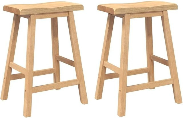 vidaXL Barhocker 2er Set aus Massivholz Gummibaum in Braun, Höhe: 60 cm, Breite: 44,5 cm, Tiefe: 35 cm - Bild 1