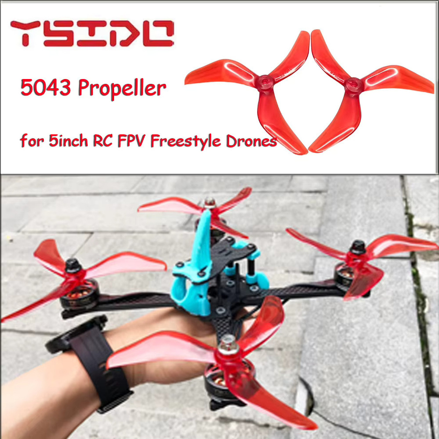 YSIDO 4er Set 5043 3-Blatt Propeller für RC Modell FPV Freestyle 5 Zoll Drohnen in Rot (2CW + 2CCW) - Bild 2