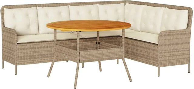vidaXL 2-teilige Garten-Sofagarnitur in L-Form mit Kissen und Couchtisch, Beige, Poly-Rattan mit Metallgestell - Bild 1