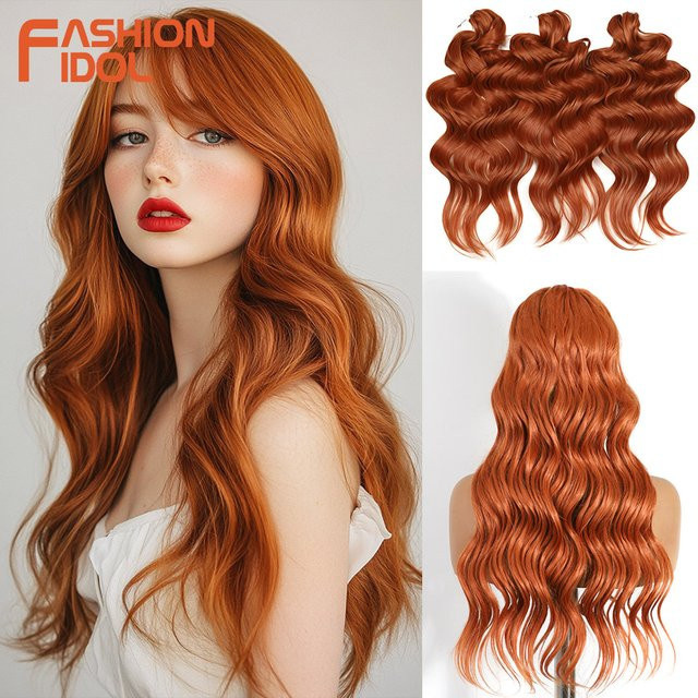 MODE IDOL Haarverlängerung Tiefe Welle Häkelhaar, Ombre Orange, 3 Stück - Bild 1