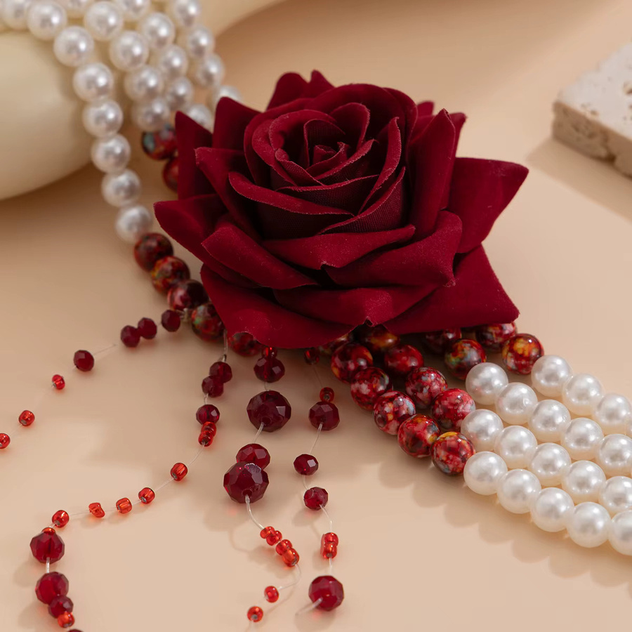 Ingemark Halskette, Rose Blume, Imitation Perle, roter Kristall, Damen - Bild 5