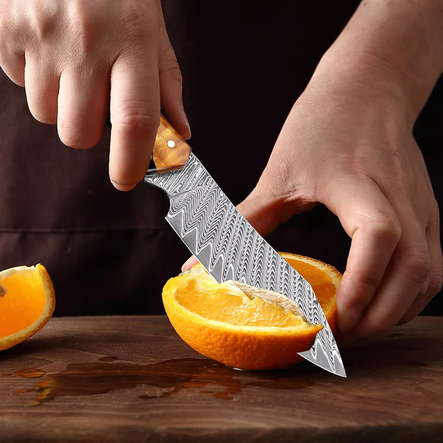 Xituo Damaststahl Schälmesser mit schwarzem Holzgriff, Japanisches Allzweckmesser für Obst, Klingenlänge: 8,9 cm - Bild 6