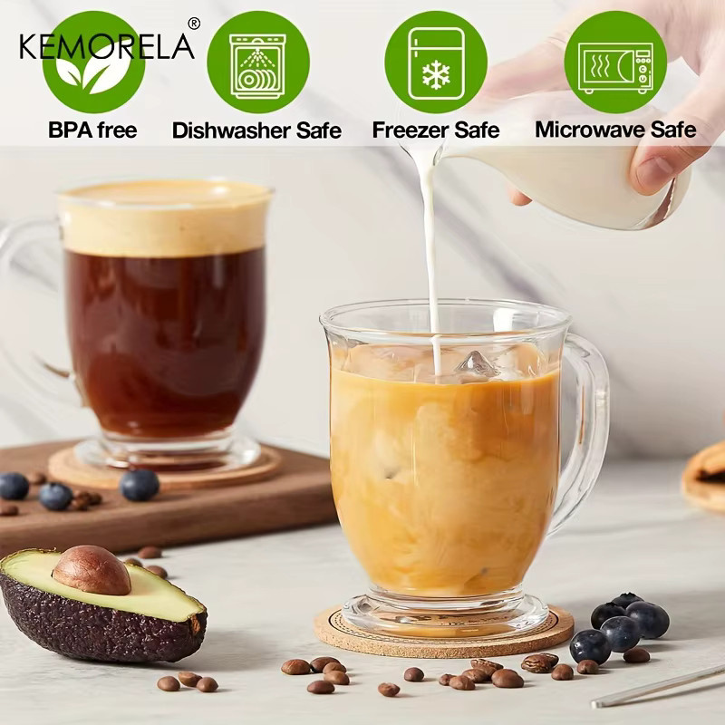KEMORELA Transparente Kaffeetasse aus Glas mit Griff für Cappuccino, Milch, Tee oder Saft - Bild 2