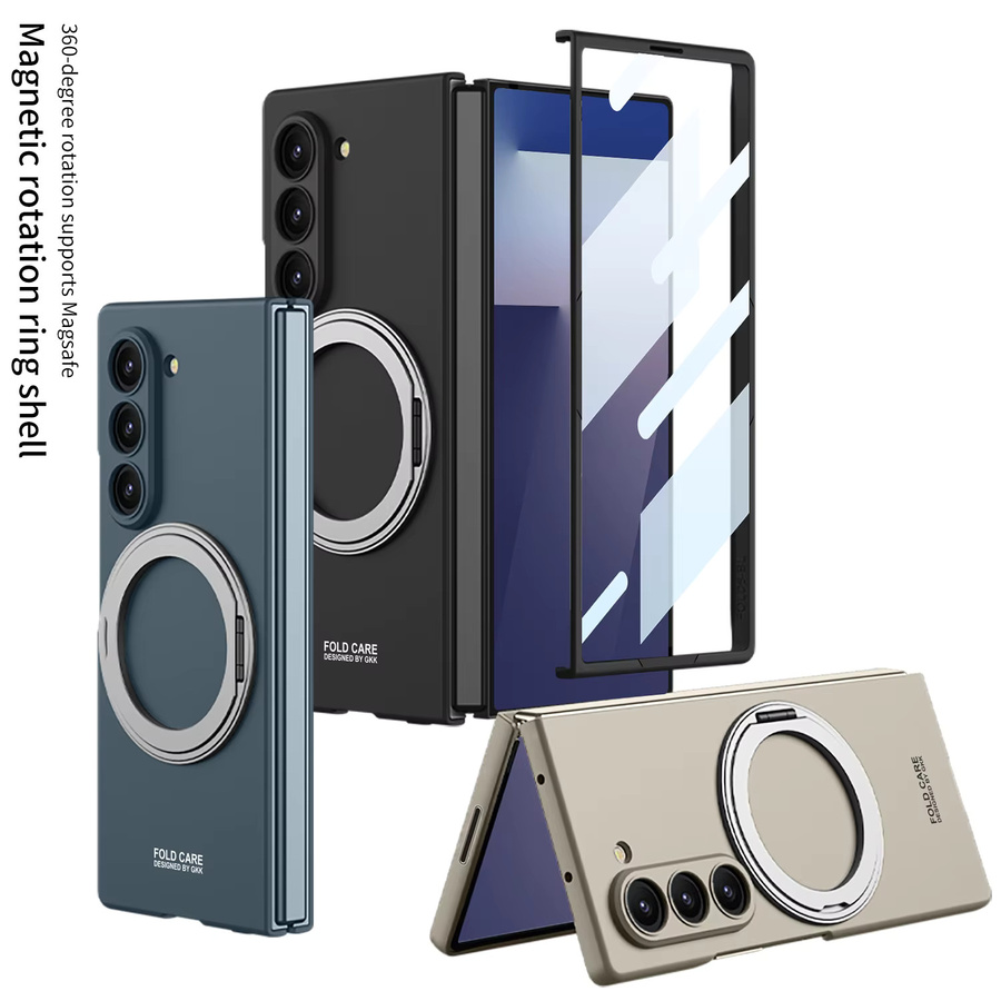 Magnetische Schutzhülle für Samsung Galaxy Z Fold 7 und Z Fold 6 mit rotierender Halterung und gehärtetem Film in Grau - Bild 2