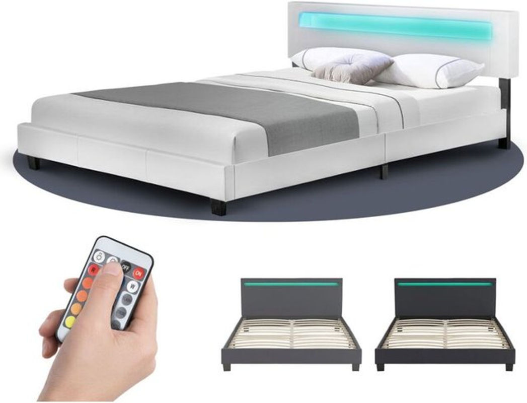 Juskys Polsterbett Paris Doppelbett mit LED Beleuchtung in Weiß, B: 180 cm, T: 200 cm - Bild 2