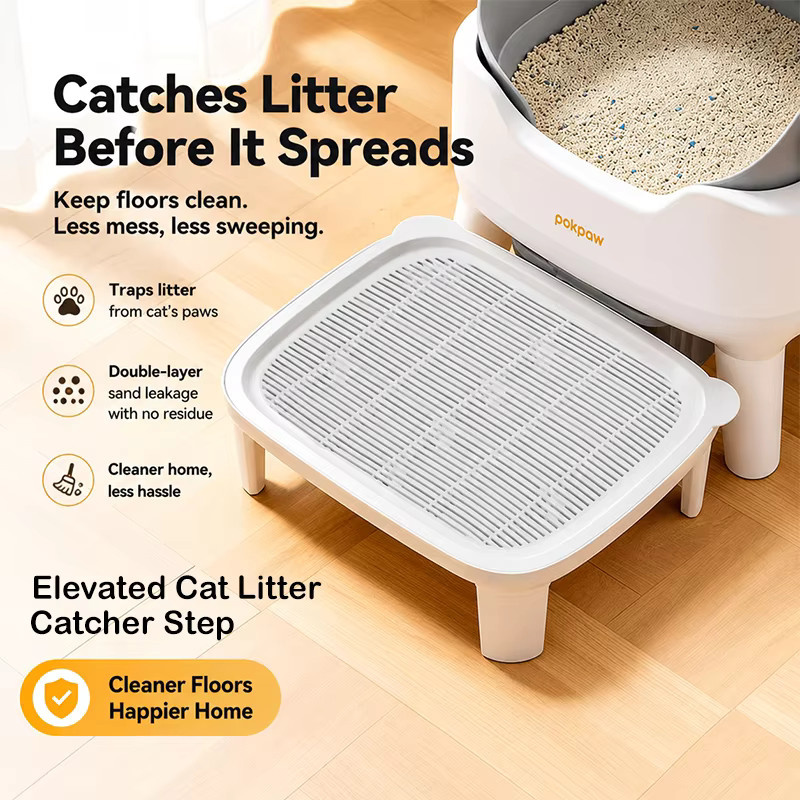Pokpaw CL16 Intelligente Selbstreinigende Katzentoilette mit App-Steuerung, Automatische Katzenstreubox, 76l, Weiß, Halbgeschlossen - Bild 6