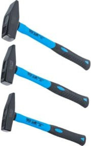 BGS Schlosserhammer-Set 3-teilig mit Fiberglasstiel DIN 1041 in Schwarz und Blau, Gewichte: 300 g, 500 g und 800 g - Bild 1