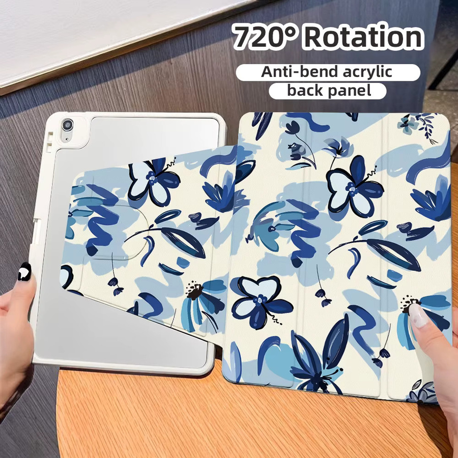 Samsung Tablet Hülle mit blauem Blumenmuster für Tab S9 Plus, S10 Plus, S7 FE und weitere Modelle - Bild 3