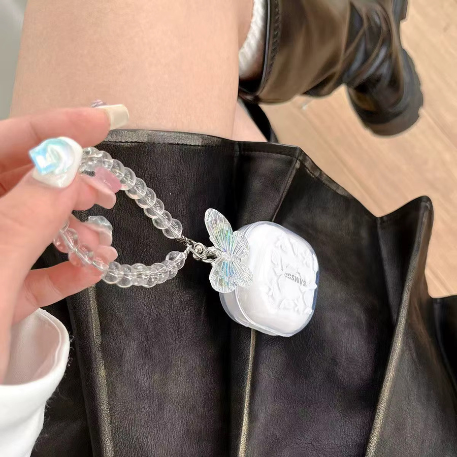 Transparente Samsung Galaxy Buds Schutzhülle mit weißem Schmetterlings-Design für Galaxy Buds Pro, Live und FE - Bild 3