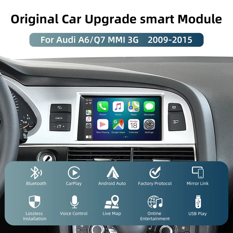 ANYFAR Kabelloses CarPlay und Android Auto Nachrüstkit für Audi A6 und Audi Q7 2009-2015, MMI 3G Decoder-Box mit 6,5 Zoll oder 7 Zoll Bildschirm, Schwarz - Bild 3