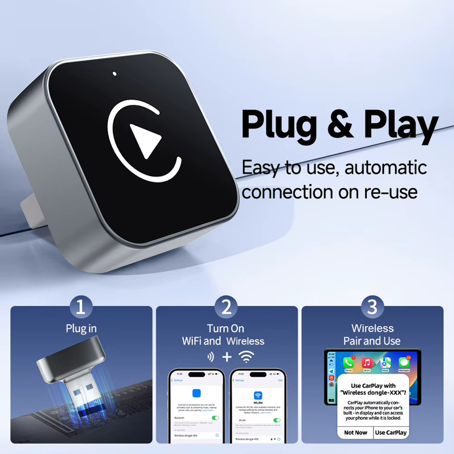 APWIKOGER Kabelloser Android Auto und CarPlay Adapter Mini Dongle in Schwarz für werkseitig verkabelte Systeme - Bild 2