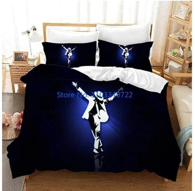 Academia Michael Jackson Star Bettwäsche-Set mit 3D-Druck in Blau, bestehend aus Bettbezug und Kissenbezug, B/T/H: 140 x 200 cm - Bild 1