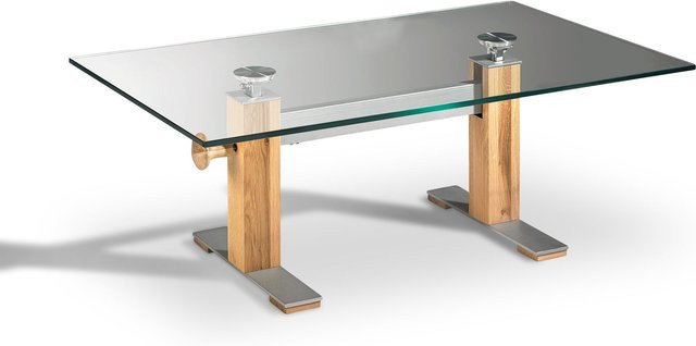 HASSE Couchtisch 7264 HK-110-25 in Eiche Massiv mit Klarglas, rechteckig, braun, B/T/H: 110 x 70 x 45 cm - Bild 1