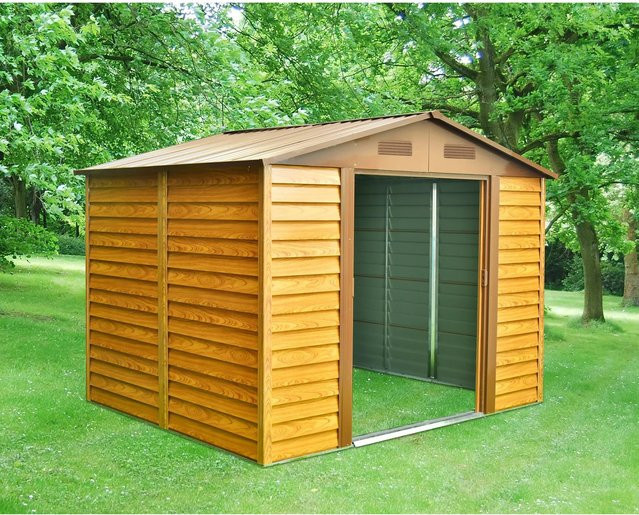 Pergart Gerätehaus Frankfurt II 911 in Hellbraun mit Blockhausoptik, B/T/H: 278 x 323 x 215 cm - Bild 1