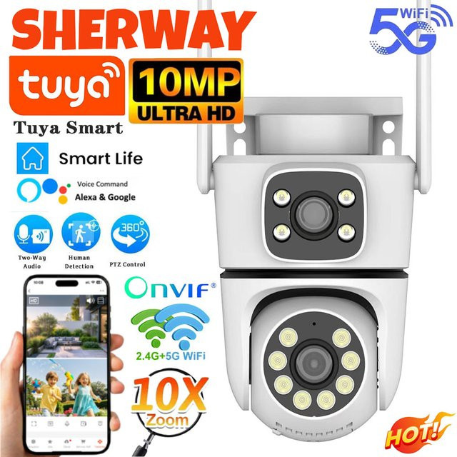 Tuya 10MP Dual-Objektiv 5G Wifi Outdoor PTZ Kamera mit 4K HD Dual Screen und Nachtsicht in Weiß - Bild 1