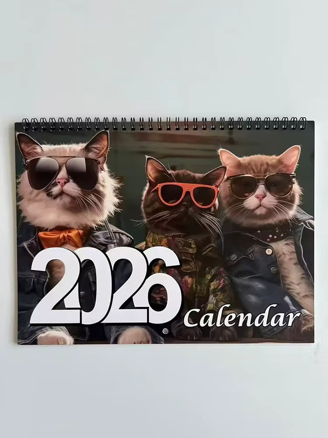 Hängekalender 2026 mit süßen Katzenmotiven in Brillen-Optik, Monatsplaner Januar bis Dezember, weiß und mehrfarbig - Bild 4