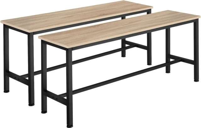 tectake 2er Set Sitzbank Fairfield Industrial Style aus Holz und Stahl in Hellbraun, B/T/H: 108 x 32,5 x 50 cm - Bild 2