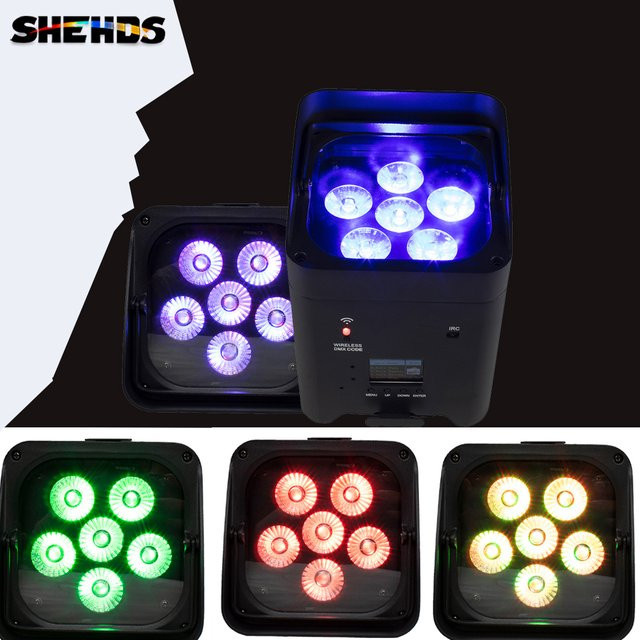 SHEHDS 6in1 LED Par Licht RGBAW+UV mit Batterie und beweglichem Griff, Schwarz - Bild 1