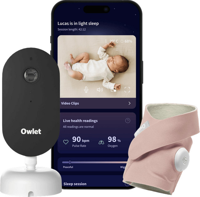 Owlet Dream Duo Babyphone mit Kamera, Nachtsicht, App-Steuerung und Wearable zur Überwachung von Herzfrequenz und SpO2 in Dusty Rose - Bild 1