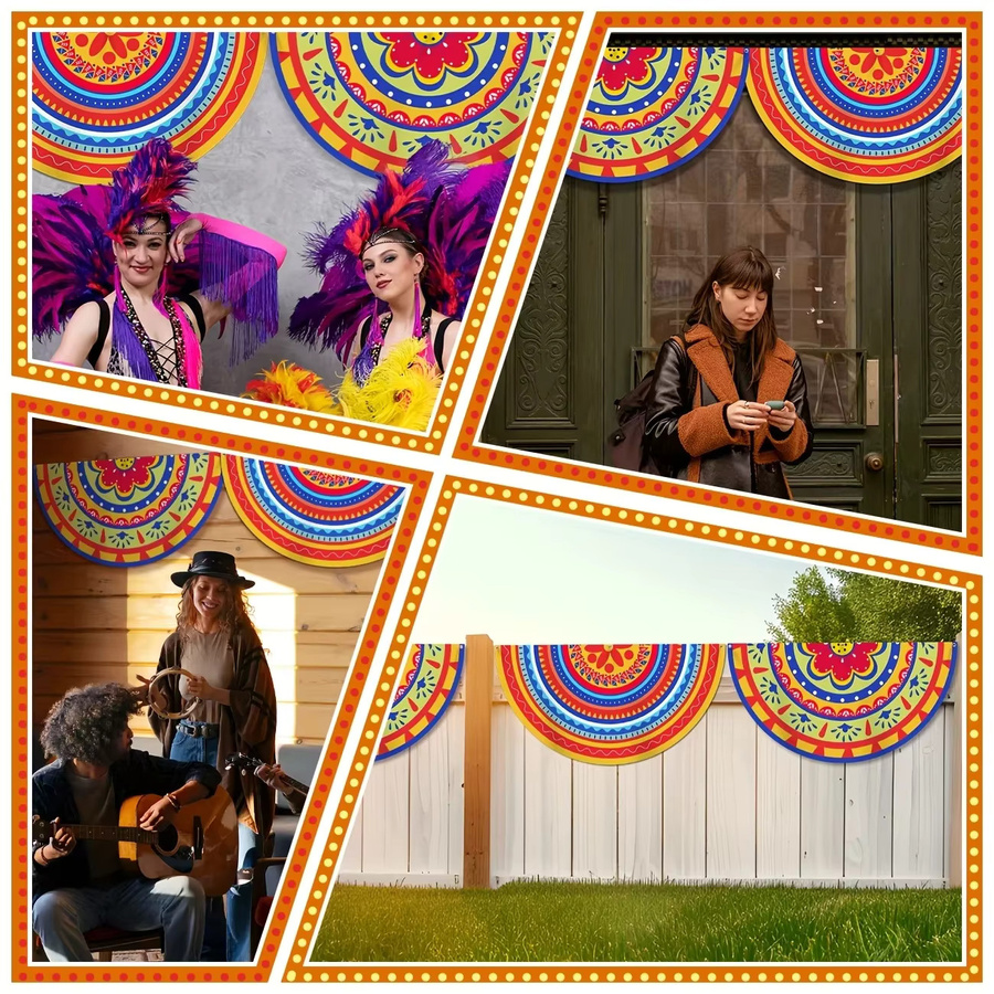 VIKAMA 2-teiliges Set mexikanische Partybanner mit bunten geometrischen Flaggen für festliche Anlässe und Festivals, Mehrfarbig - Bild 6