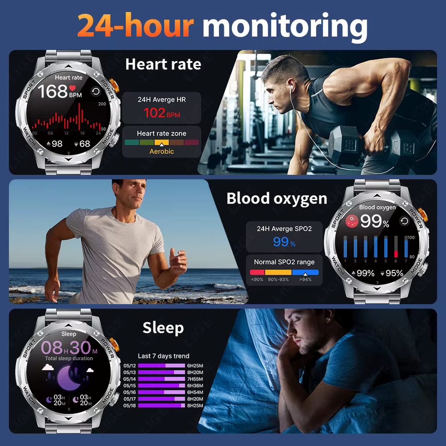 LIGE Smartwatch, Herren, Edelstahl, Grau, 1,7 Zoll, Wasserdicht - Bild 4