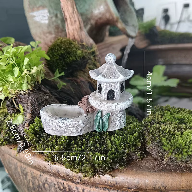 WHPHous Mini Retro Teich-Turm aus Harz in Grau für Feengarten und Terrarium-Dekoration - Bild 2