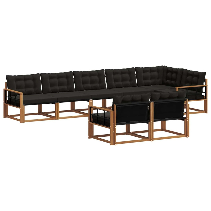 vidaXL Outdoor-Sofagarnitur 8-teilig aus Akazienholz und Textilene in Natur und Schwarz mit Kissen - Bild 2