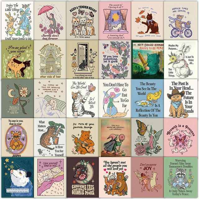 50 Stück Retro-Aufkleber mit spirituellen Zitaten und Illustrationen von RecordingYourLife Store in Multicolour - Bild 1