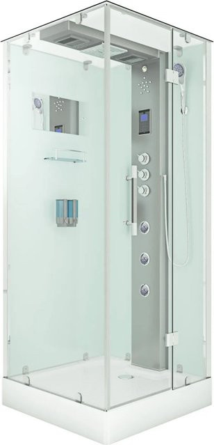 AquaVapore Duschkabine Komplettdusche D38-00R1-EC mit Duschsystem, Thermostat, Regendusche und Handbrause, Eckdusche quadratisch, Weiß/Transparent, B/T: 80 x 80 cm - Bild 1